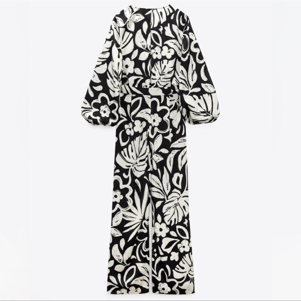 Zara Black and Cream Floral Wrap Jumpsuit - Picture 5 of 14